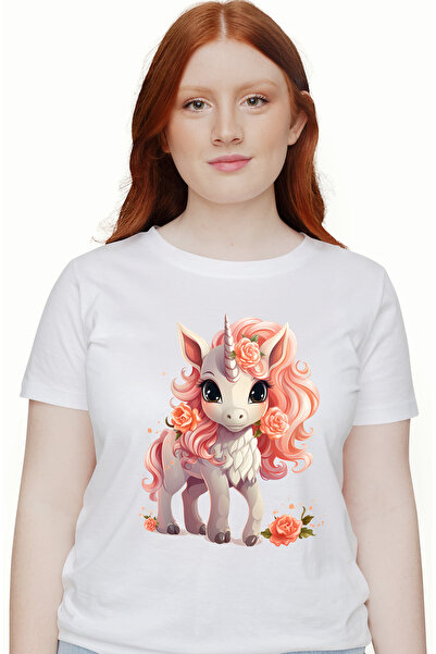 StoryGift Romania Tricou Femei cu un unicorn vesel, ilustratie, timid, tranda...