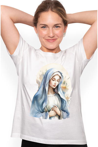 StoryGift Romania Tricou Femei cu Maica Domnului, religie, ilustratie, credin...