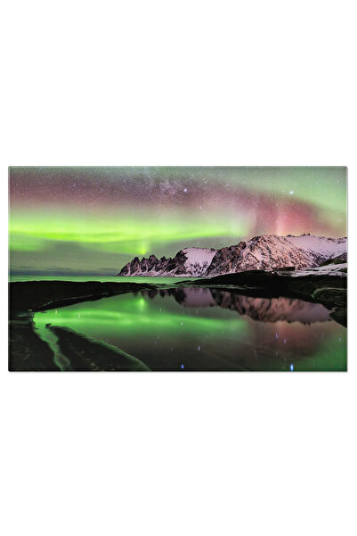 StoryGift Romania Tablou Canvas Luminile Nordului Peste Plaja Ersfjord, Aurora Boreala, Panorama Maritima, Reflec