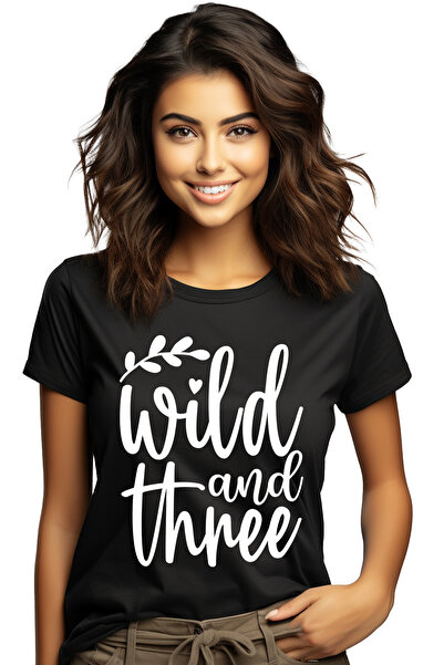 StoryGift Romania Tricou Femei cu mesajul in engleza "Wild and three" - salba...