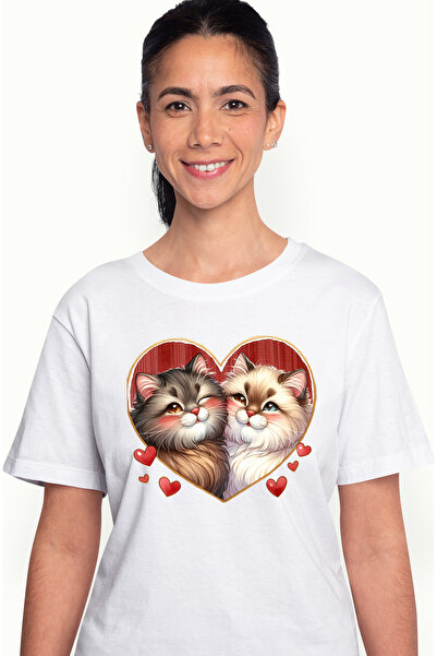 StoryGift Romania Tricou Femei cu 2 pisici blanoase, ilustratie, alba, neagra...