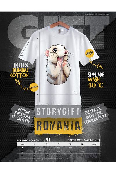 StoryGift Romania Tricou Copii Cu Un Soricel Socat, Ilustratie, Uimit, A Ramas Cu Gura Cascata, Tremura De F