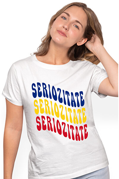 StoryGift Romania Tricou Femei Cuvantul Seriozitate, in Culorile Steagului Ro...