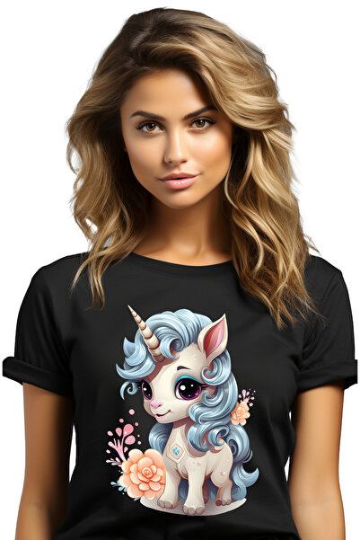 StoryGift Romania Tricou Femei cu un unicorn micut, ilustratie, vesel, ferici...