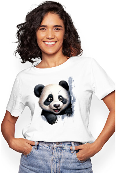 StoryGift Romania Tricou Femei cu un urs Panda vesel, ilustratie, jucaus, ani...