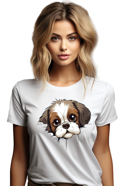 StoryGift Romania Tricou Femei cu un catel surprins, ilustratie, pentru iubit...