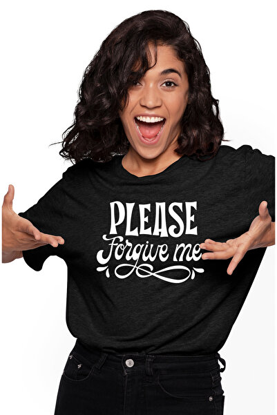 StoryGift Romania Tricou Femei cu mesaj de iertare in engleza "Please, forgive me" cu imprimeu pe BLK_L