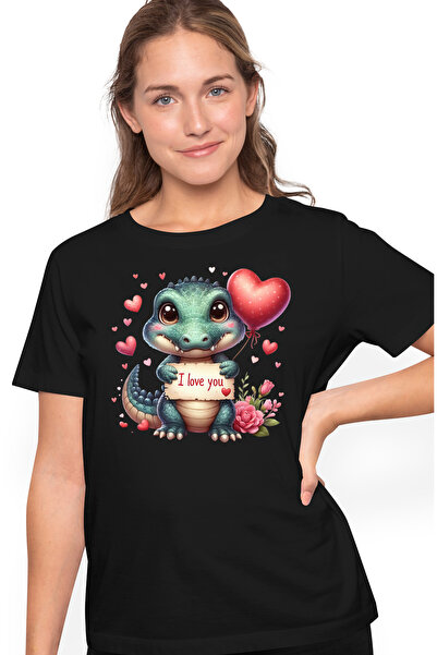 StoryGift Romania Tricou Femei cu un pui de crocodil cu mesajul "I love you",...