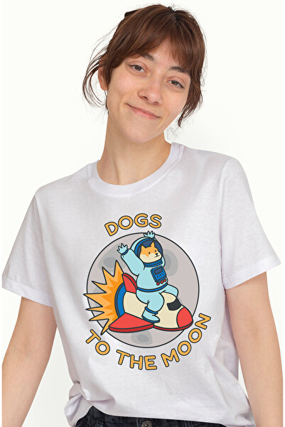 StoryGift Romania Tricou Femei Cu Caine In Costum De Astronaut Pe O Racheta Zburatoare Deasupra Te WHT_L