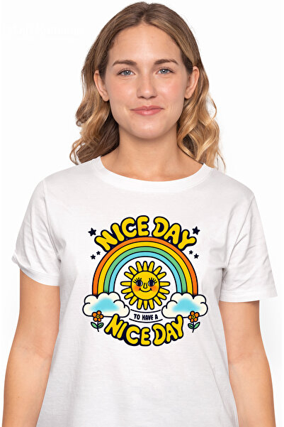 StoryGift Romania Tricou Femei cu mesajul "Nice day to have a nice day", ilus...