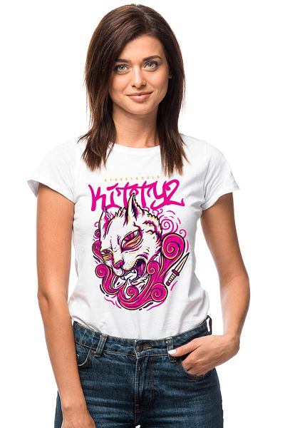 StoryGift Romania Tricou Femei Cu Pisica Suparata Roz, Text In Engleza Kittyz, Cutit Ascutit, Pisi WHT_L