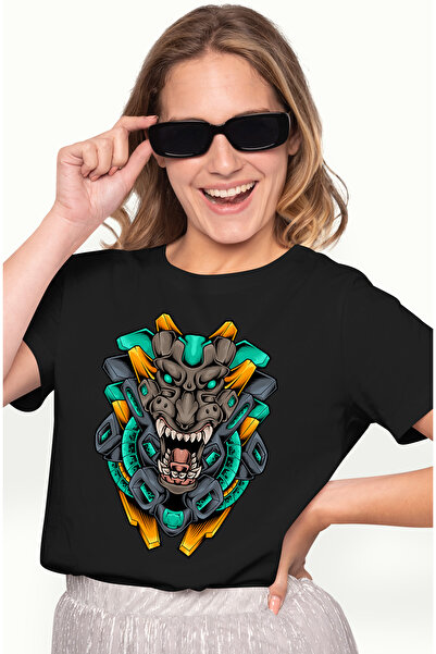 StoryGift Romania Tricou Femei Cu Maimuta, Primata, Robot, Mecha, SF, Cyberpunk, Multicolor cu im BLK_S