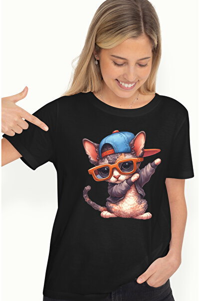 StoryGift Romania Tricou Femei cu un pisoi, ilustratie, rap, ochelari, dansea...