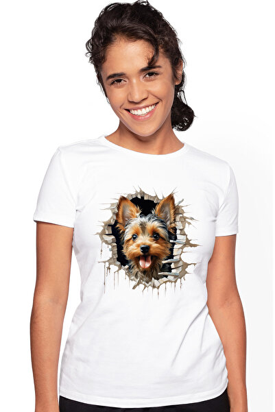 StoryGift Romania Tricou Femei cu un catel, gaura prin zid, ilustratie, bined...