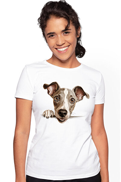 StoryGift Romania Tricou Femei cu un caine uimit, ilustratie, se uita surprins, pentru iubitorii d WHT_L