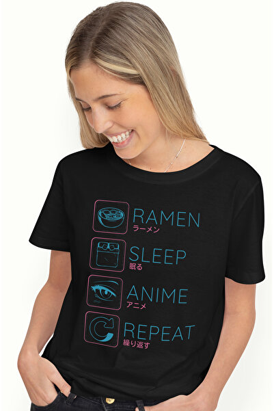 StoryGift Romania Tricou Femei Cu Mesaj Haios Ramen Sleep Anime Repeat, Mancare Asiatica, Anime, C BLK_M