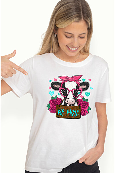 StoryGift Romania Tricou Femei cu vacuta cu ochelari in forma de inimi cu mes...