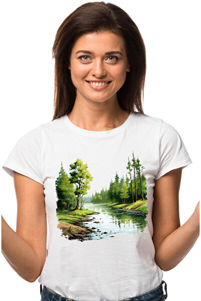 StoryGift Romania Tricou Femei cu un peisaj din natura, ilustratie, padure, f...