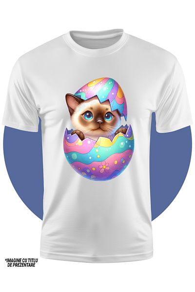 StoryGift Romania Tricou Copii Cu O Pisicuta Birmaneza Curioasa Care Iese Dintr-un Ou Spart, Ilustratie, Pen