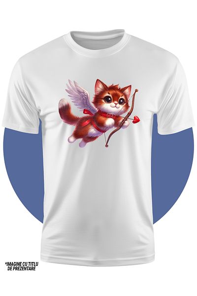 StoryGift Romania Tricou Copii Cu O Pisicuta Vesela Care Trage Cu Arcul, Valentine's Day, Aripi, Zboara, Ind