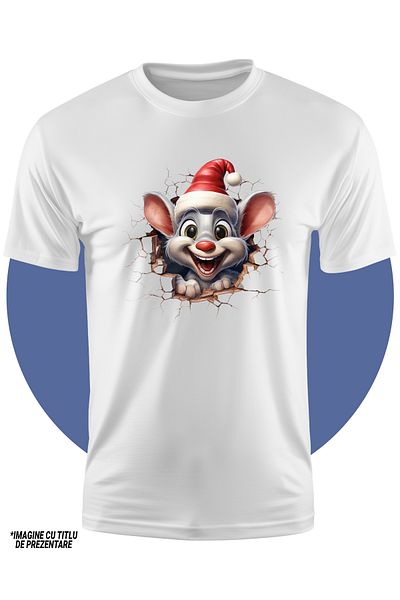 StoryGift Romania Tricou Copii Cu Un Soricel Cu Caciula De Craciun, Ilustratie, Sarbatoare Alaturi De Cei Dr