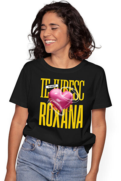 StoryGift Romania Tricou Femei Te Iubesc Roxana, Dragoste, Inima, Iubire, Sfantul Valentin, Dragob BLK_L