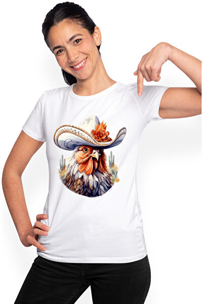 StoryGift Romania Tricou Femei cu un cocos cu palarie de cowboy, ilustratie, ...