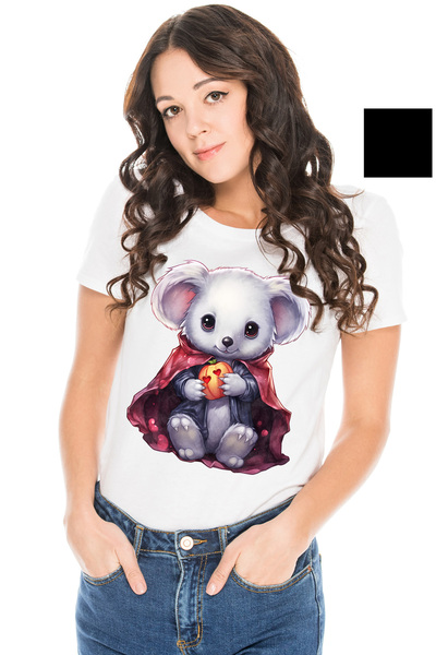 StoryGift Romania Tricou Femei cu un ursulet Koala care tine un dovleac decorat, ilustratie, costu WHT_L