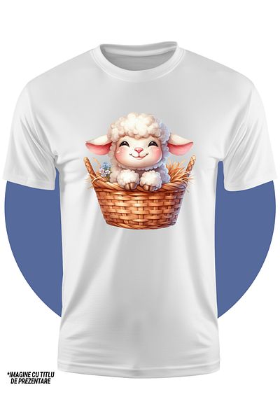 StoryGift Romania Tricou Copii Cu O Oita Vesela, Ilustratie, Sta Intr-un Cos, Fan, Floricele, Imbujorata, Pe