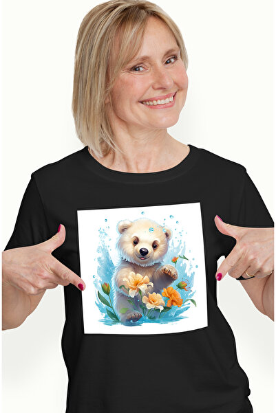 StoryGift Romania Tricou Femei cu un urs polar care se joaca, ilustratie, flo...