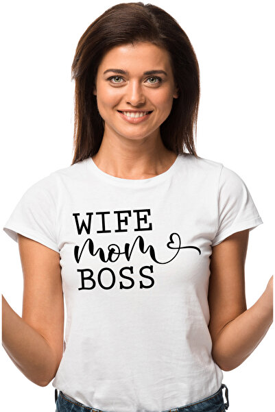 StoryGift Romania Tricou Femei cu inimioara si cu textul "Wife, mom, boss" - ...