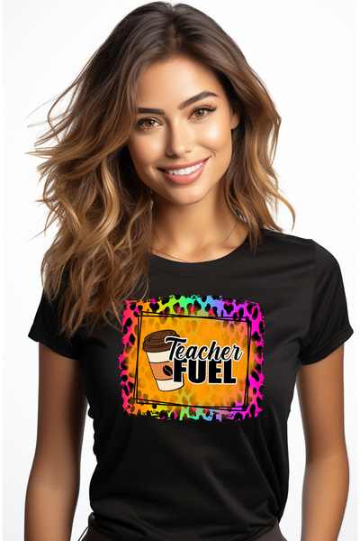 StoryGift Romania Tricou Femei cu mesajul "Teacher fuel", ilustratie, scoala, elevi, studenti, pro BLK_L