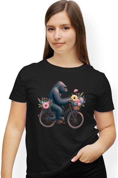 StoryGift Romania Tricou Femei cu o gorila care merge cu bicicleta, ilustrati...