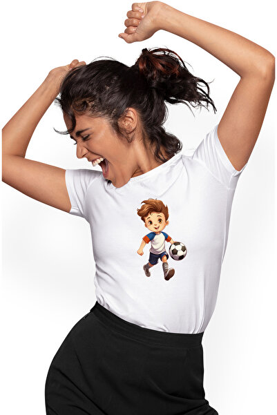 StoryGift Romania Tricou Femei cu un baiat care joaca fotbal, ilustratie, min...