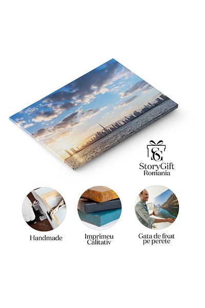 StoryGift Romania Tablou Canvas 120 X 80cm Silueta Moderna A Orasului Dubai La Apus, Cu Burj Khalifa Peisaj Urba Stg