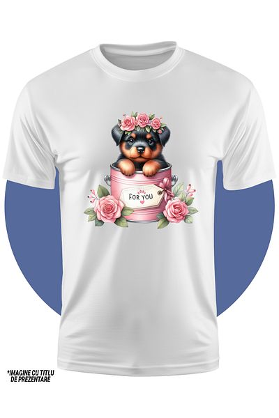 StoryGift Romania Tricou Copii Cu Un Catelus Rottweiler Care Iese Dintr-o Conserva, Ilustratie, Mesajul "for