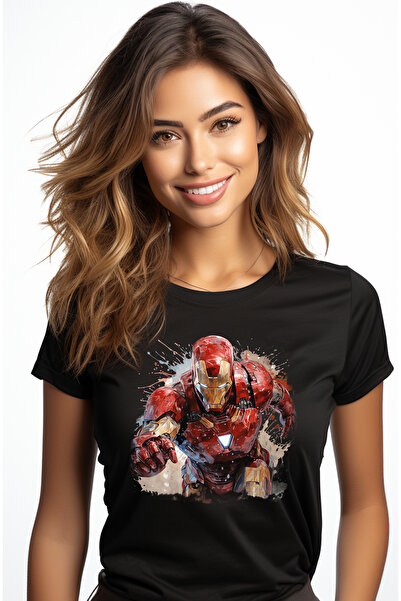 StoryGift Romania Tricou Femei Cu Iron Man, Avengers, Marvel, Iubitori De Filme, Supereroi, Multic BLK_L