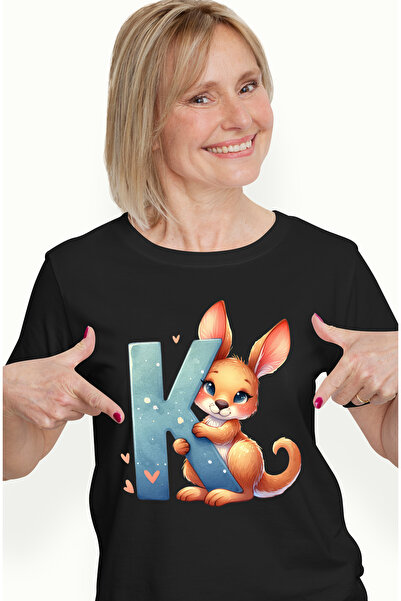 StoryGift Romania Tricou Femei cu un cangur cu litera "K", ilustratie, pentru...