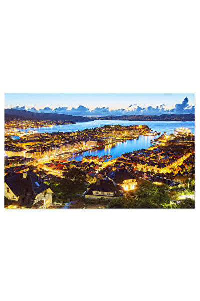 StoryGift Romania Tablou Canvas Orasul Vechi Bergen La Apus Arhitectura, Norvegia, Fjord, Apus De Soare, Var 3409