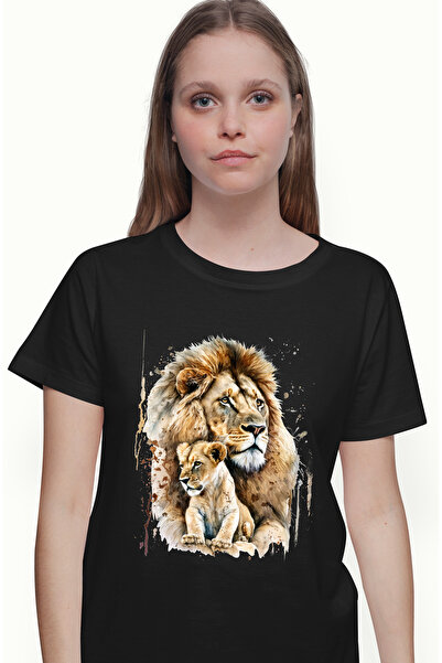 StoryGift Romania Tricou Femei cu un leu si cu puiul sau, afectiune, ilustrat...