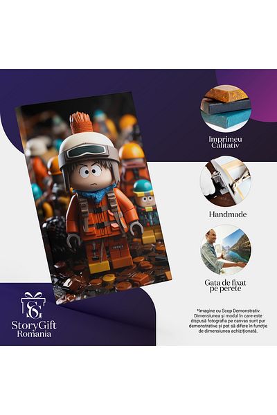 StoryGift Romania Tablou Canvas: Minifigurina Lego Fetita Suparata Cu Ghiozdan Si Casca Cu Ochelari Si Fular Alb