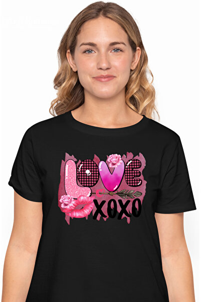StoryGift Romania Tricou Femei cu mesajul "Love, xoxo", buze, trandafiri, Val...