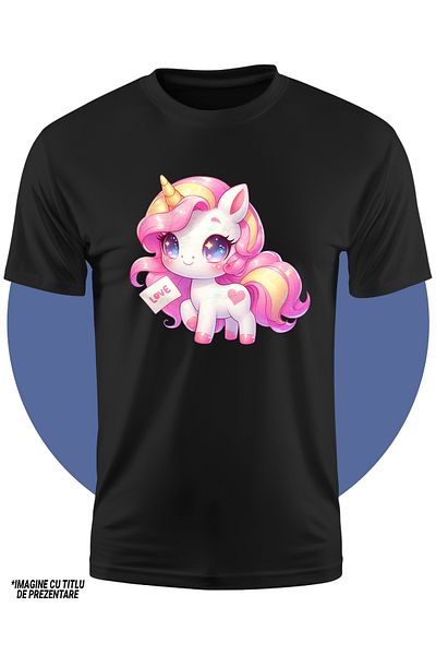 StoryGift Romania Tricou Copii Cu Un Unicorn Vesel, Ilustratie, Imbujorata, Foita Cu Mesajul "love", Afectiu