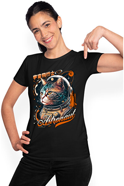 StoryGift Romania Tricou Femei Pisica Astronaut in Spatiu, cu imprimeu pe Fat...