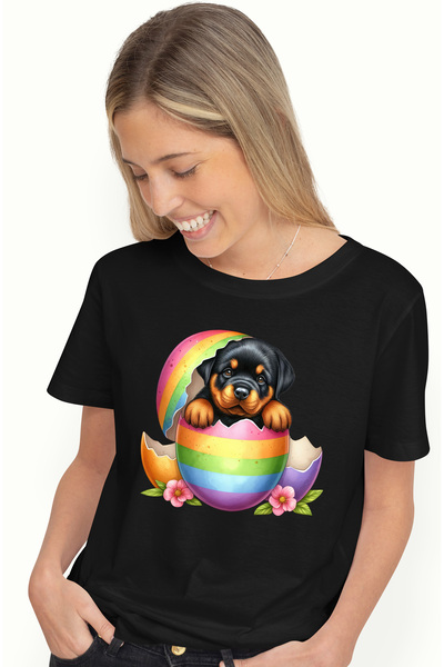 StoryGift Romania Tricou Femei cu un catelus Rottweiler, ilustratie, timid, c...