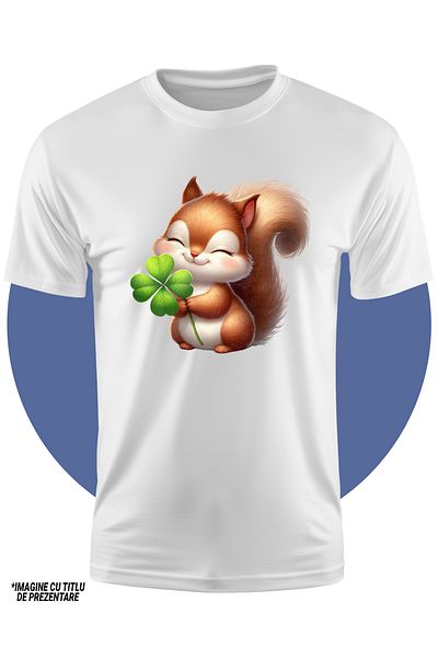 StoryGift Romania Tricou Copii Cu O Veverita Fericita, Ilustratie, Norocoasa, Trifoi Cu Patru Foi, Irlanda,