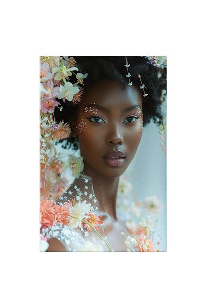 StoryGift Romania Tablou Canvas: Portret Feminin Ce Îmbină Frumusețea Florală Cu Cea Umană- Flori Pe Chip Pictur