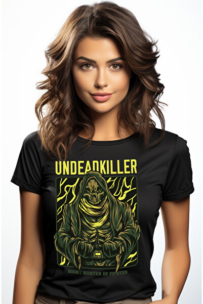 StoryGift Romania Tricou Femei Cu Portret Schelete Cu Gluga Infricosator, Text Galben In enleza Un BLK_L