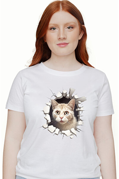 StoryGift Romania Tricou Femei Pisica Iesind din Tricou Femei, Sparta, Design 3D, cu imprimeu pe WHT_L