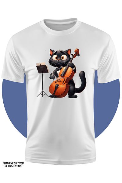 StoryGift Romania Tricou Copii Cu O Pisica Neagra Care Canta La Violoncel, Muzica, Instrumental, Putin Speri